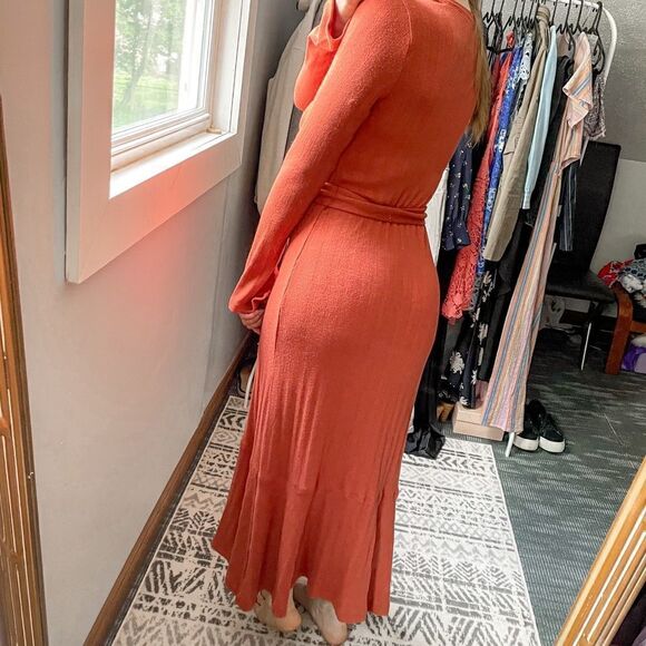 Anthropologie Elsa Ribbed Maxi Sweater Dress Orange Rust S - Picture 3 of 10